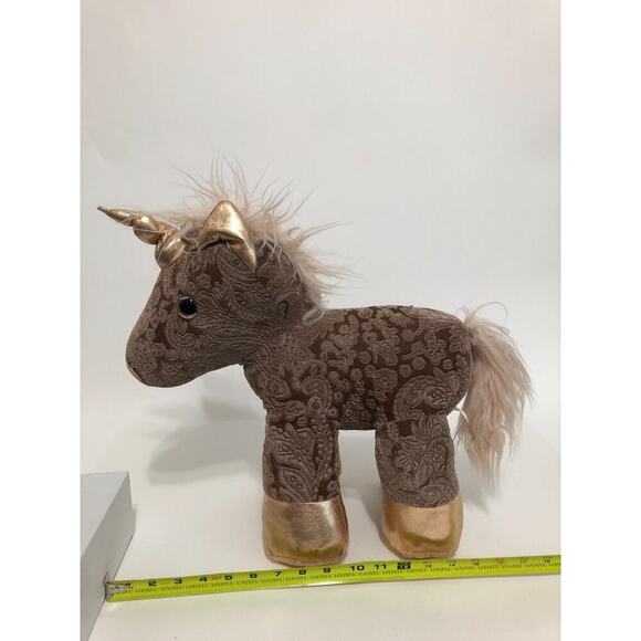 Dan Dee Rose Gold Unicorn Champagne Damask Plush 18” Stuffed Animal Toy Velvet - Picture 4 of 12
